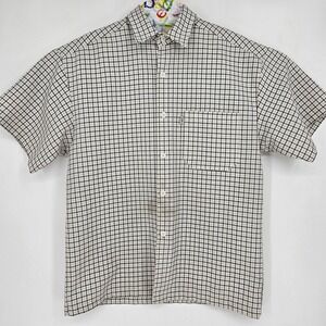 Caltop Shirt Mens‎ Medium White Black Plaid Cholo Chicano Short Sleeve Button Up